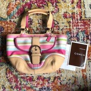 Pink and turquoise striped Coach bag